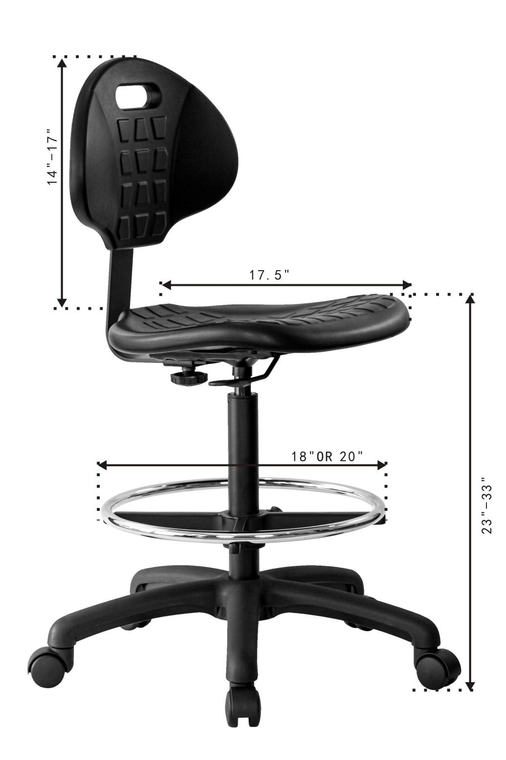 Chair Master-Heavy Duty Ergonomic Drafting Stool Black-Easy to Clean-Largest (20") Adj. Footring and Base (26") on the Market. Seat Ht Range (23"-33"). for Home, Auto, Lab, Cleanroom. Durable.