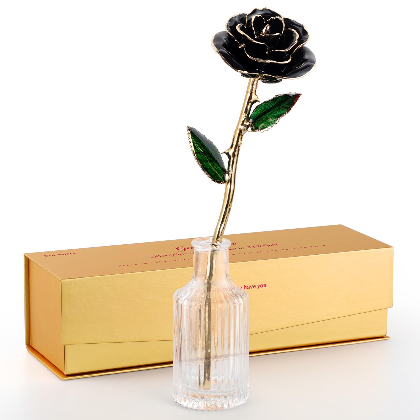 24K Gold Dipped Real Rose – Handcrafted, Bold, One of a Kind – Romantic Gift for Her – Ideal for Birthday, Anniversary, Mother’s Day, Valentine’s (Black)
