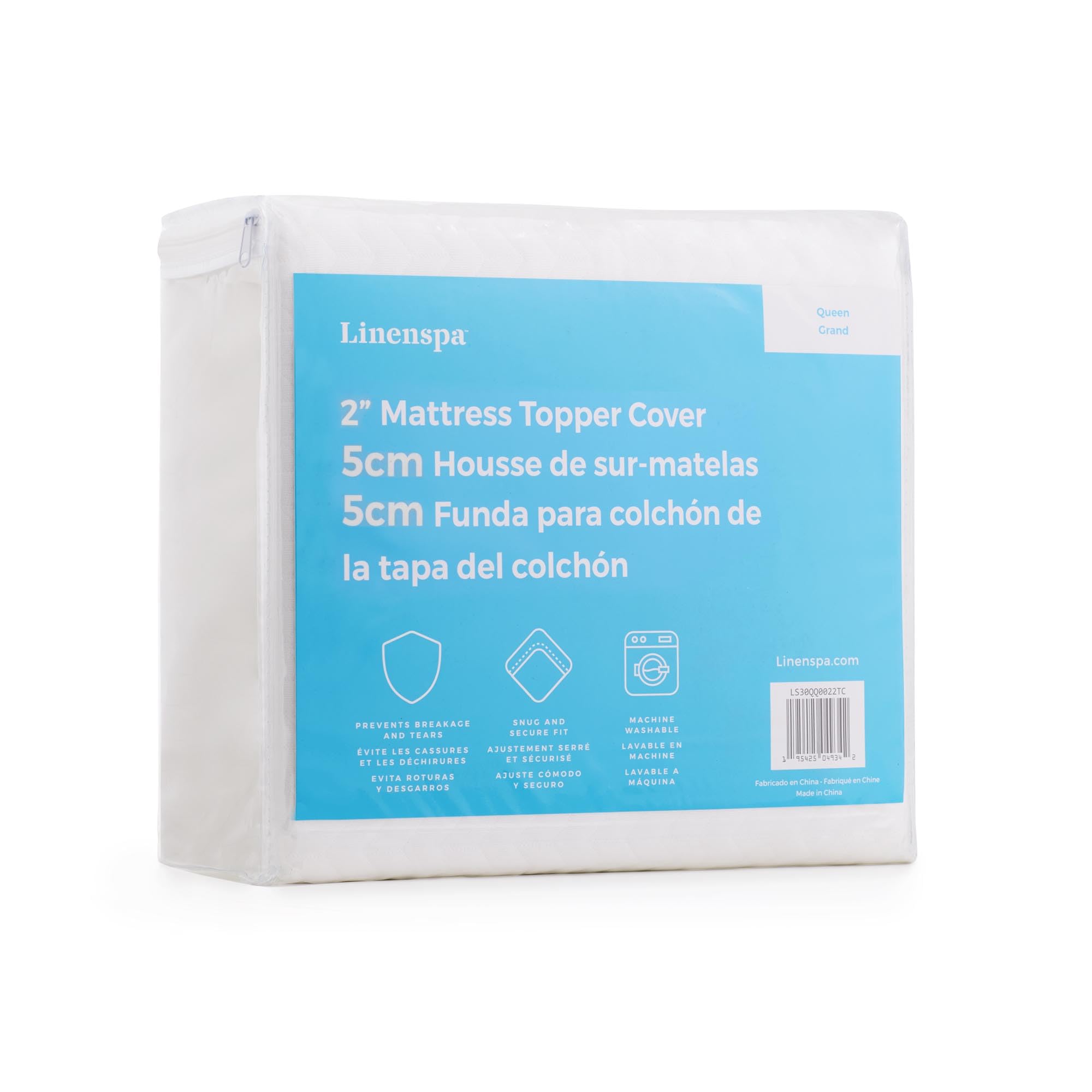 Linenspa 2 Inch Mattress Topper Cover, Full – Machine Washable, Breathable, Non Slip Covering with Zipper for Mattress Topper - Cover Only, White