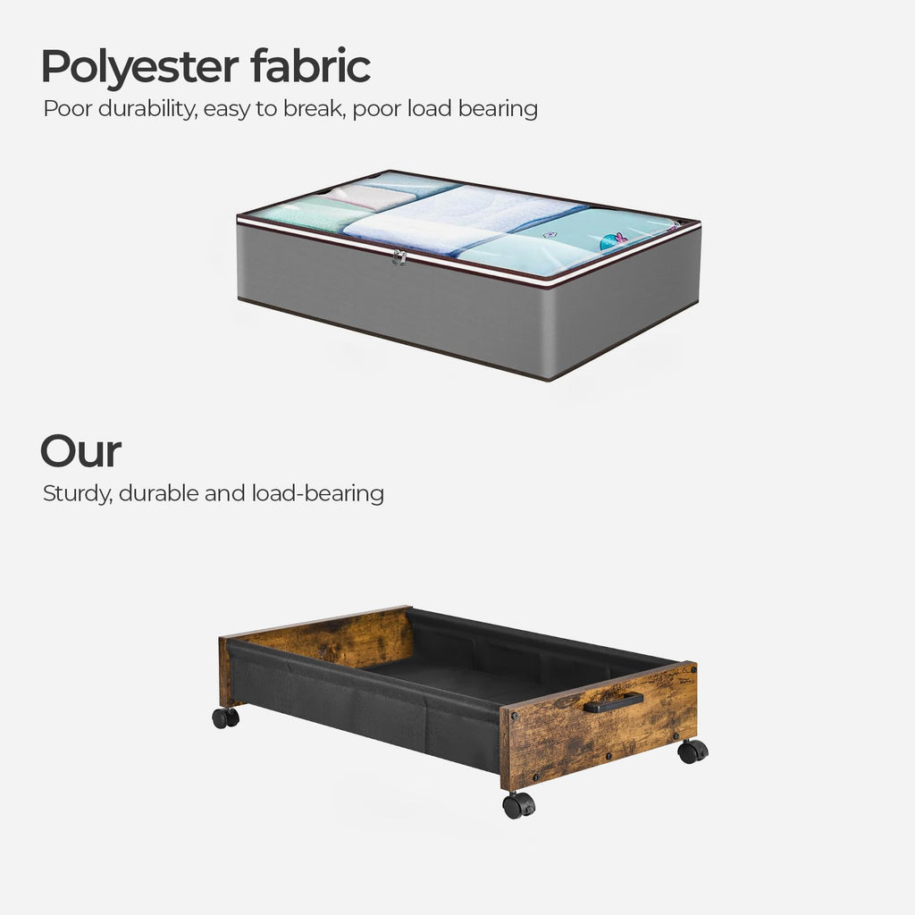 FOUCSSOMEI Under Bed Storage with Wheels, Wooden Under Bed Drawers On Wheels, Rolling Under Bed Shoe Storage, Space Saving, Black,30L