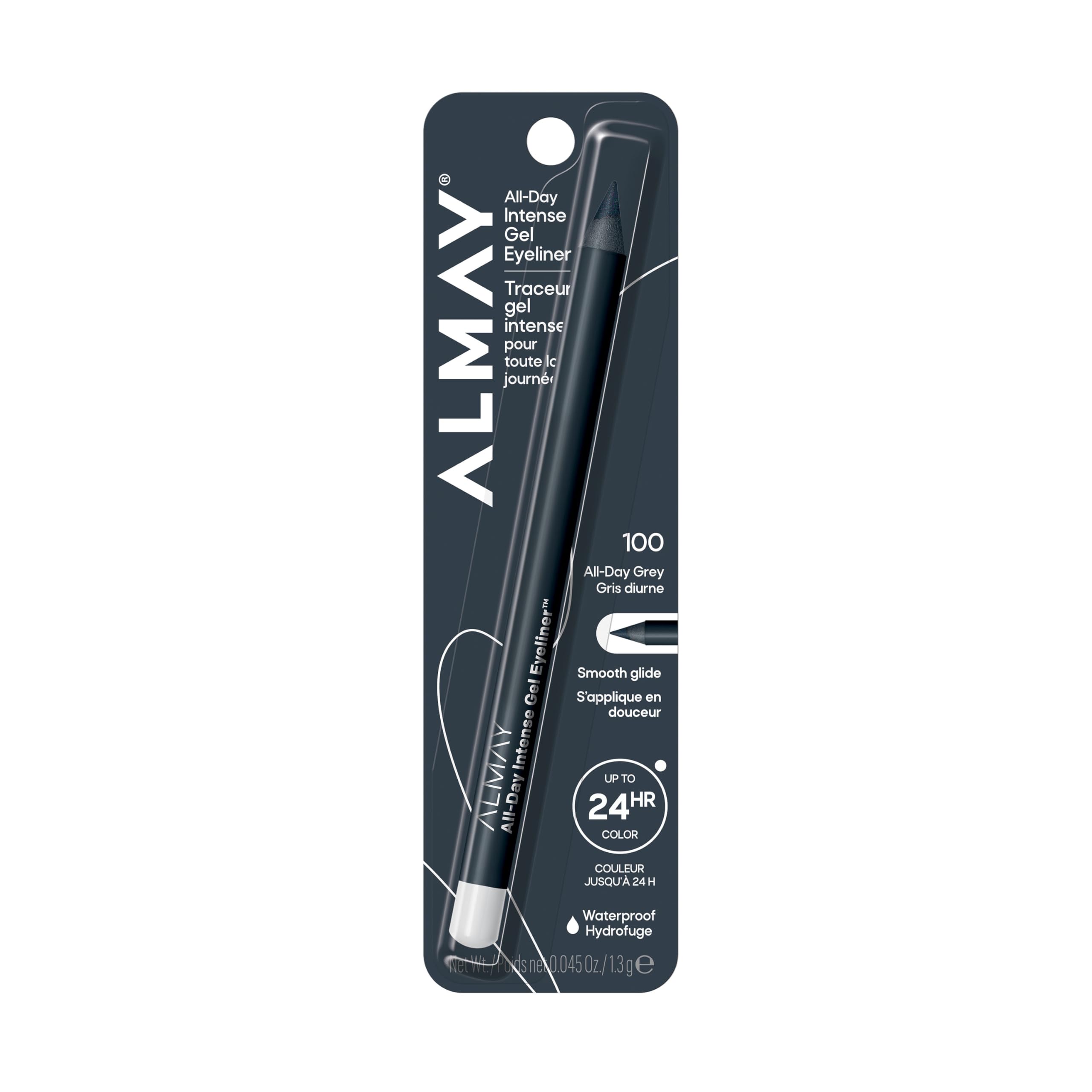 Almay All-Day Intense Gel Eyeliner Bold Longwear Eye Makeup, Hypoallergenic, 100 All-Day Grey, 0.045 oz