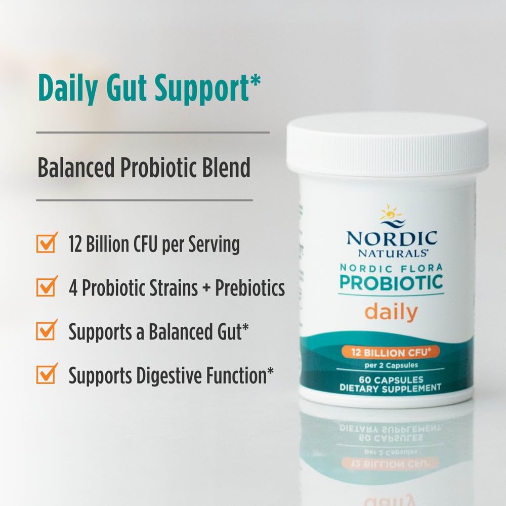 Nordic Naturals Nordic Flora Probiotic Comfort - 30 Capsules - 13 Probiotic Strains w/ 15 Billion Cultures - Supports Regularity & Digestive Comfort, Alleviates Bloating - Non-GMO, Vegan - 30 Servings