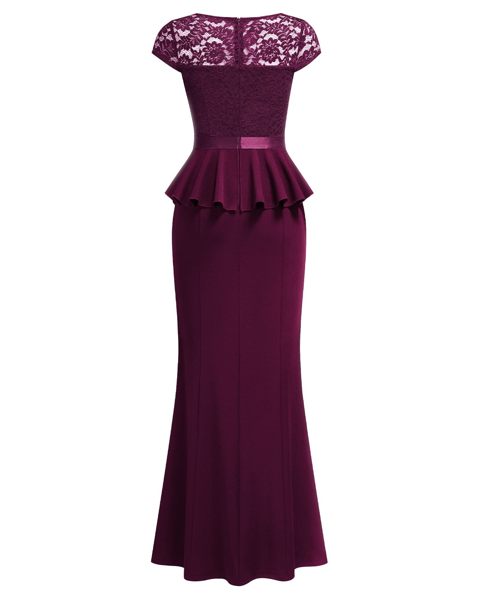 MISSMAY Women's Elegant Floral Lace Ruffle Split Cocktail Party Long Dress