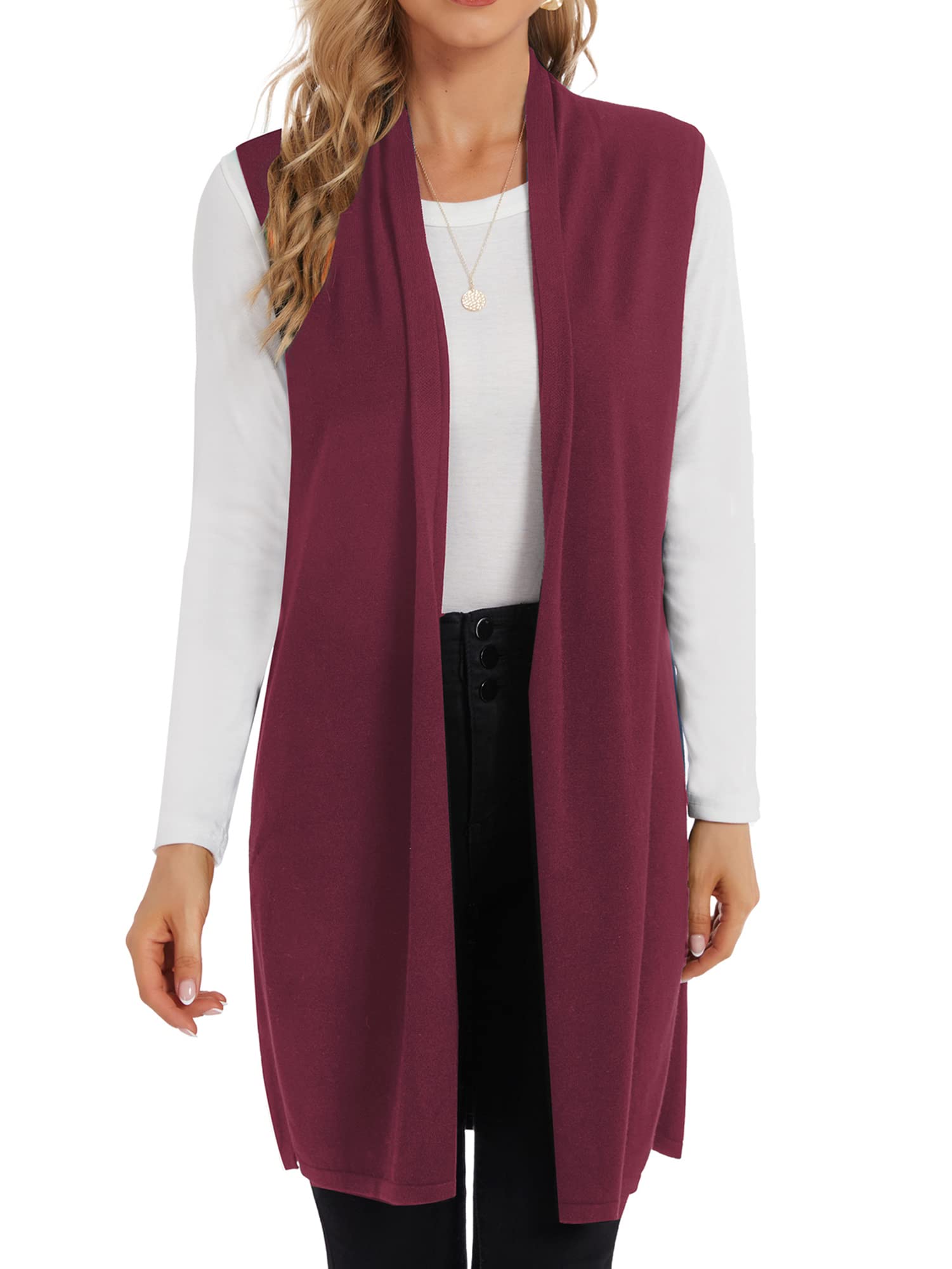 Moss Rose Women's Long Knit Cardigan Vest Casual Sleeveless Open Front Draped Duster Vest (Available in Plus Size)