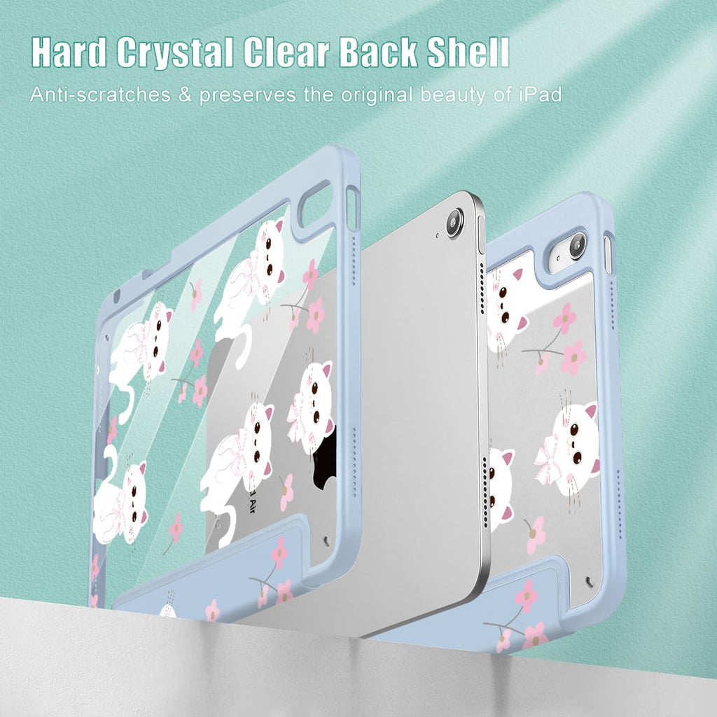 Tuiklol Case for iPad Air 11 Inch M4 2026 / Air 11 Inch M3 2025 / Air 11 Inch M2 2024 / iPad Air 10.9 Inch 2022 2020, Buit in Pencil Holder with Shockproof Cover Clear Transparent Back, Black Flower