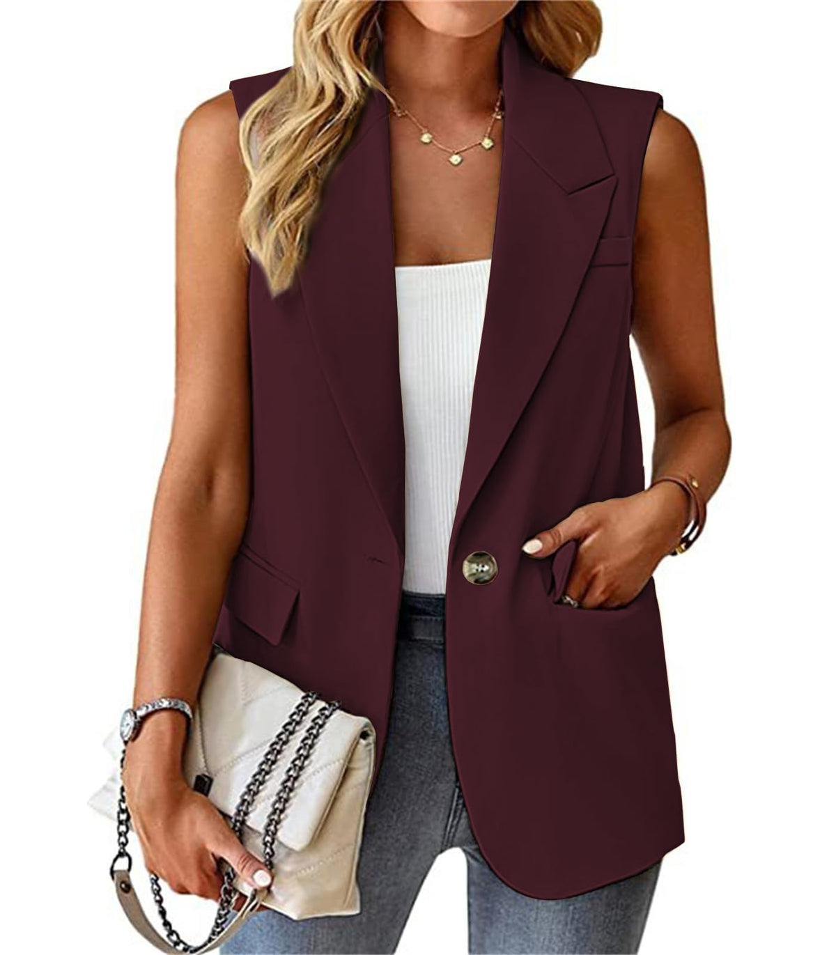 Sleeveless Blazer Vest for Women Summer 2026 Fashion Casual Lightweight Open Front Work Office Blazer Jackets with Pockets