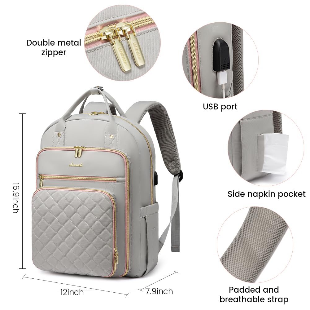 LOVEVOOK Laptop Backpack for Women, Water Resistant Travel Work Backpacks Purse College Business Teacher Nurse Computer bag with USB Charging Port