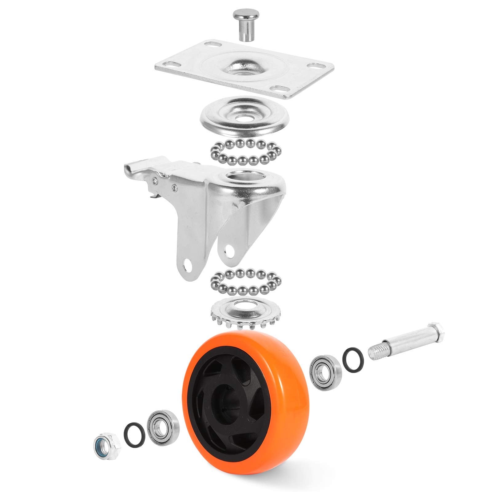 W B D WEIBIDA 2" Plate Caster Wheels Heavy Duty 600 Lbs Load Capacity Swivel Casters with Brake Set of 4, Safety Dual Locking, No Noise Wheels for Furniture, Carts (Screws and Screwdriver)