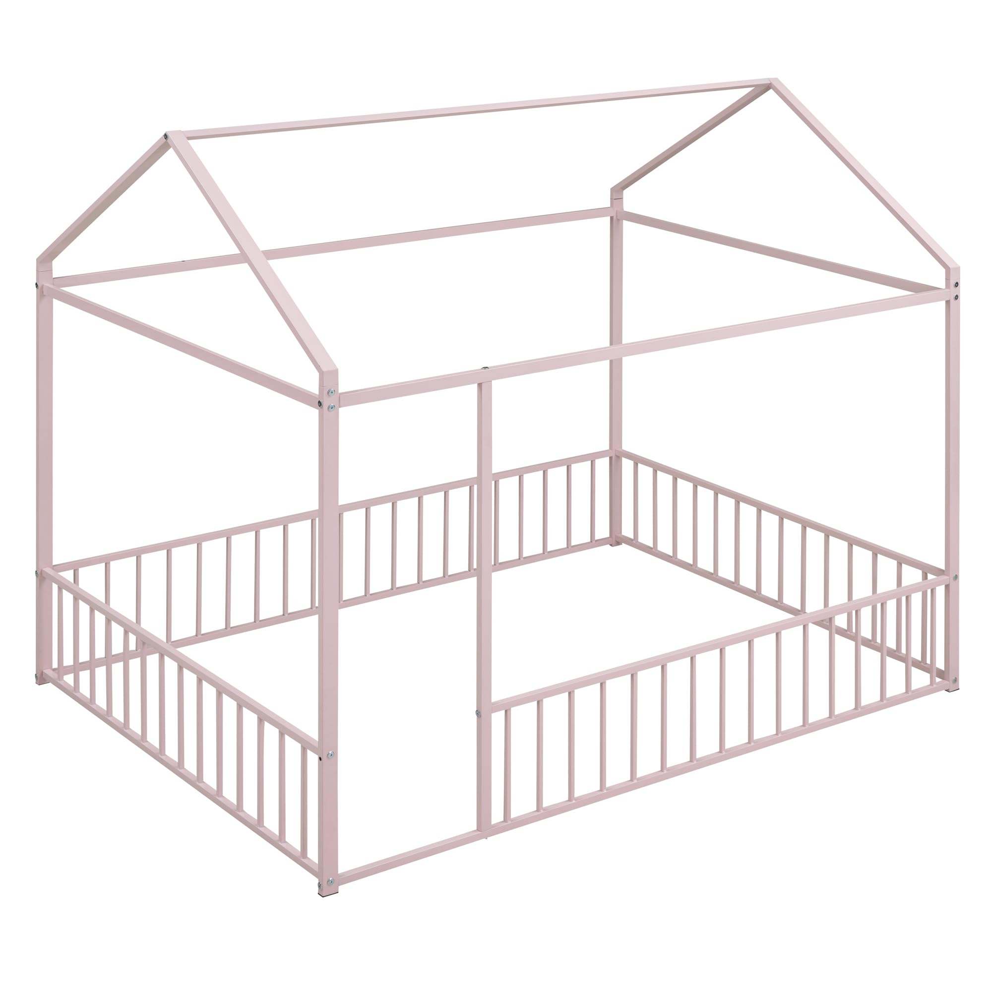 Bellemave Twin Size Montessori Floor Bed, Metal House Bed Framefor Kids, Montessori Floor Beds with Fence, Playhouse for Kids,Black