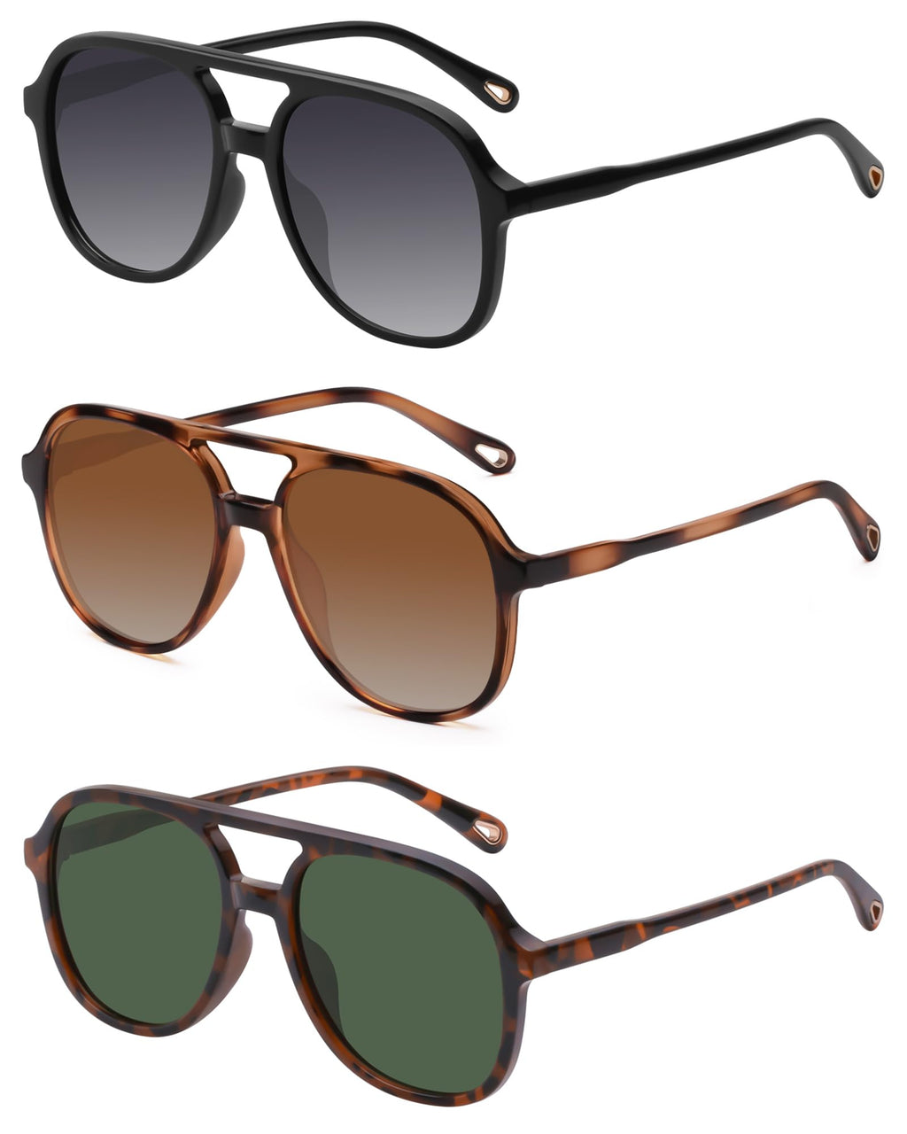 YDAOWKN Retro Square Aviator Sunglasses for Womens Mens Vintage 70s Double Bridge Sun Glasses