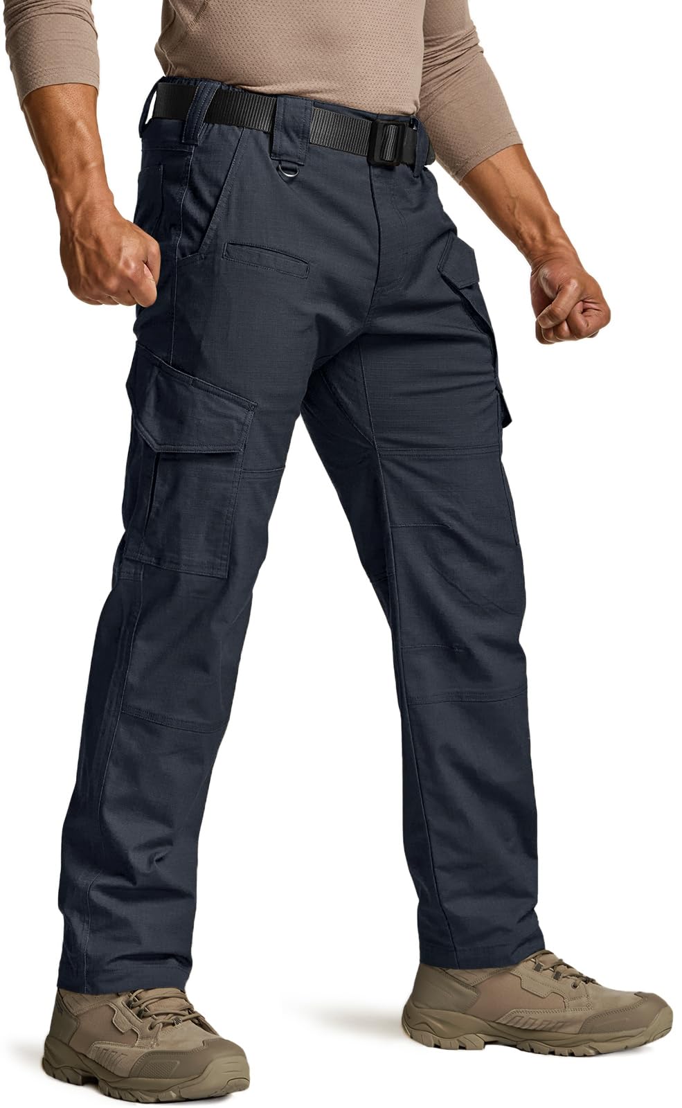 CQR Men's Flex Ripstop Tactical Pants, Water Resistant Stretch Cargo Pants, Lightweight EDC Hiking Work Pants