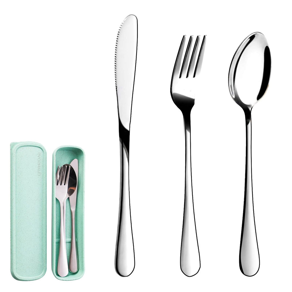 SAOSHYPEI 4-Piece Portable Utensils Set with Travel Case, Reusable Food-Grade Stainless Steel Silverware (Knife, Fork, Spoon), Dishwasher Safe Flatware for Camping, Work Lunch & Picnic, Black