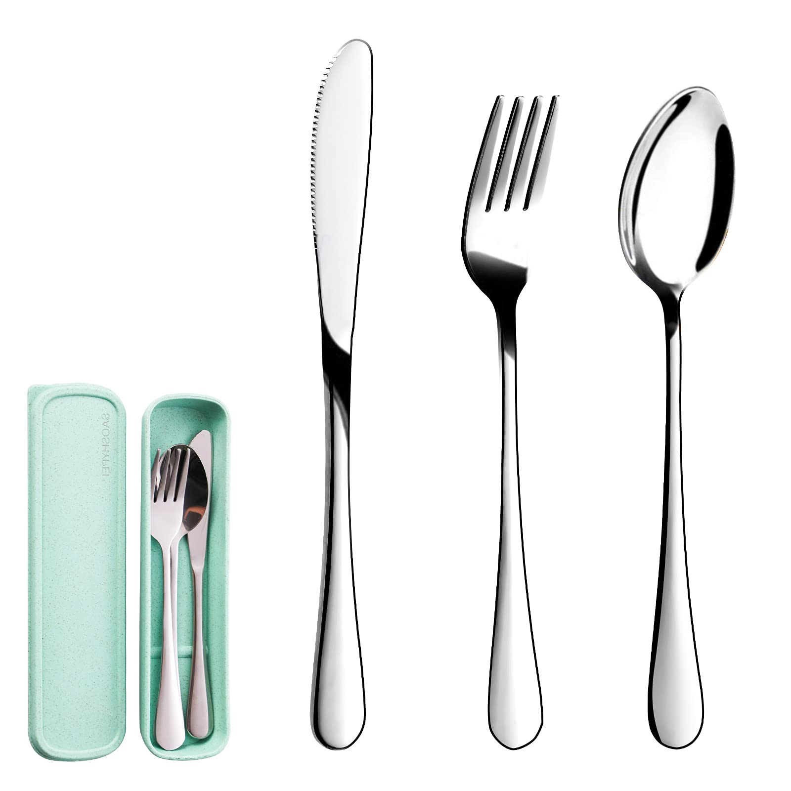 SAOSHYPEI 4-Piece Portable Utensils Set with Travel Case, Reusable Food-Grade Stainless Steel Silverware (Knife, Fork, Spoon), Dishwasher Safe Flatware for Camping, Work Lunch & Picnic, Black
