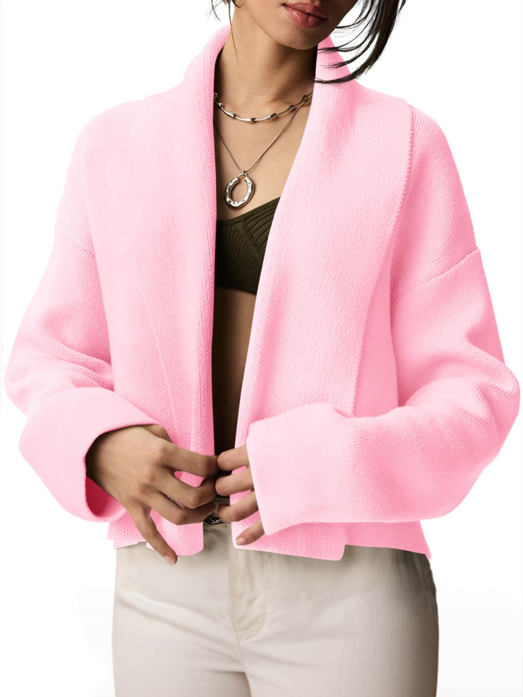 Saodimallsu Womens Cropped Cardigan Open Front Shawl 2026 Fall Trendy Long Sleeve Sweater Jacket