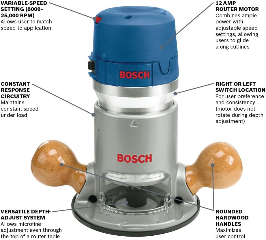BOSCH Router 1617EVS 2.25 HP Electronic Fixed-Base Woodworking Router