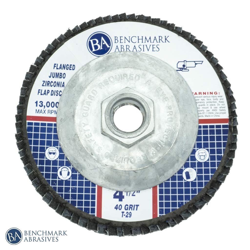 Benchmark Abrasives 4.5" x 5/8"-11 Premium High Density Jumbo Zirconia Type 29 Flap Discs 4 1/2 for Angle Grinder, Sanding Discs, Finishing - Grinding Wheels 4 1/2 Inch (10 Pack) - 40 Grit