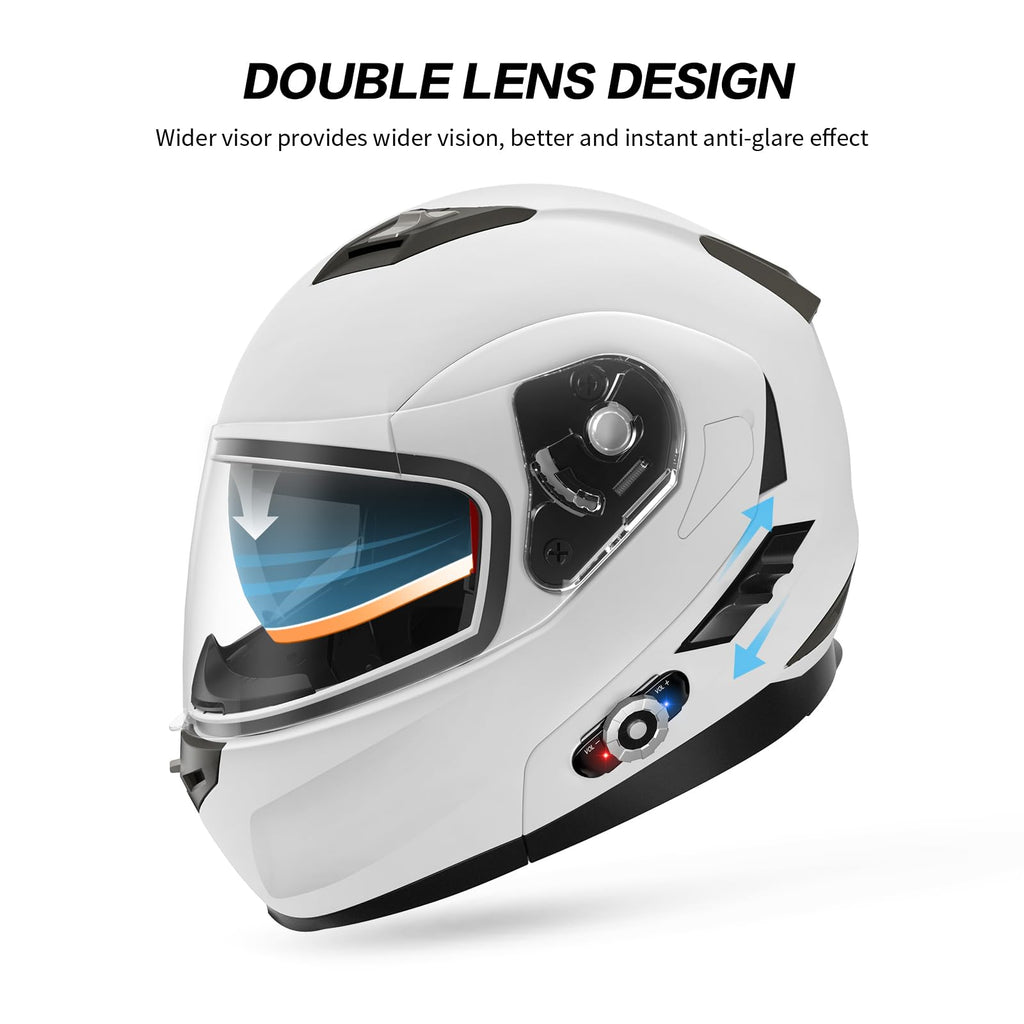 FreedConn BM2-S Bluetooth Motorcycle Helmet, Flip-Up Modular Motorbike Helmet, 500M Connectivity for 2-3 Riders, Voice Dial, Hands-Free Call, MP3, FM, DOT Certified (Medium, Gloss Black)