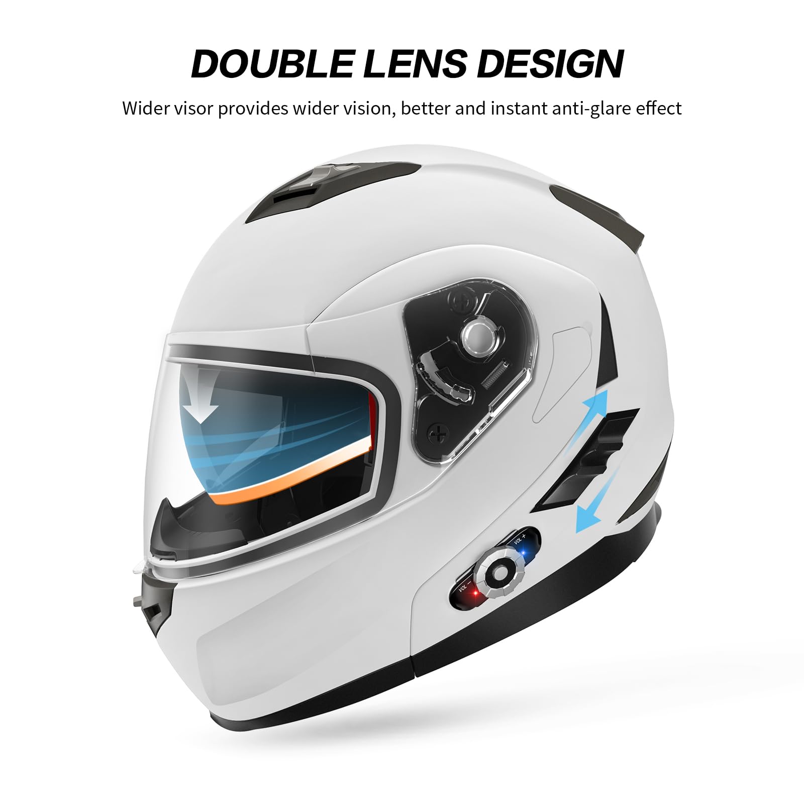 FreedConn BM2-S Bluetooth Motorcycle Helmet, Flip-Up Modular Motorbike Helmet, 500M Connectivity for 2-3 Riders, Voice Dial, Hands-Free Call, MP3, FM, DOT Certified (Medium, Gloss Black)