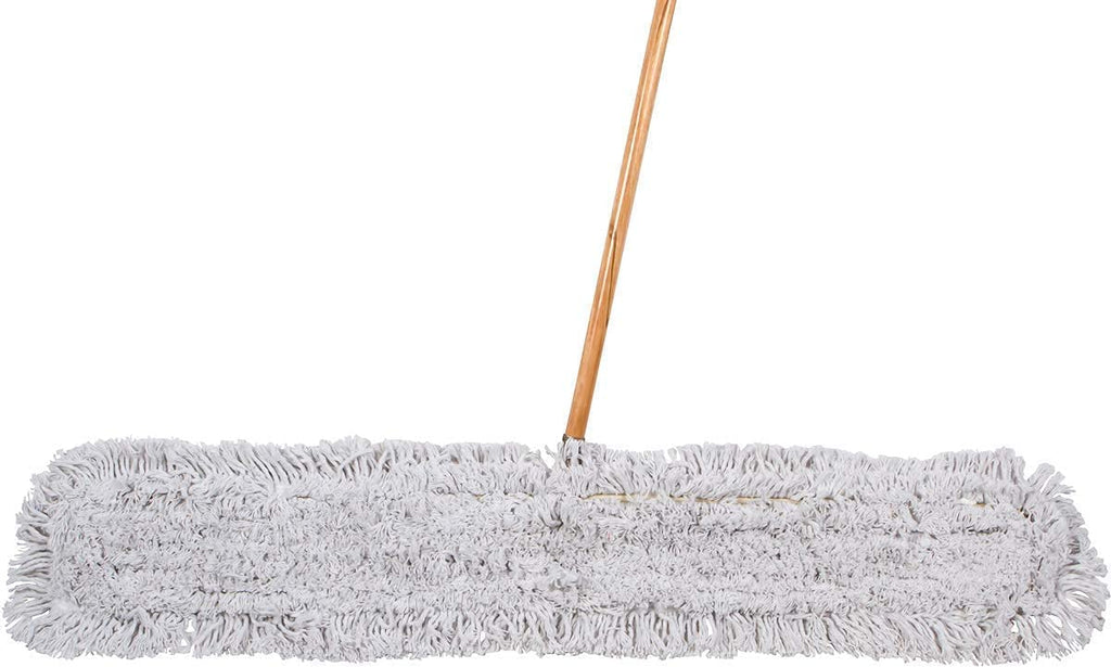 Commercial Dust Mop & Floor Sweeper, 24 in. Dust Mop for Hardwood Floors, Cotton Mop Head, Wooden Broom Handle, Industrial Dry Mop for Floor Cleaning & Janitorial Supplies