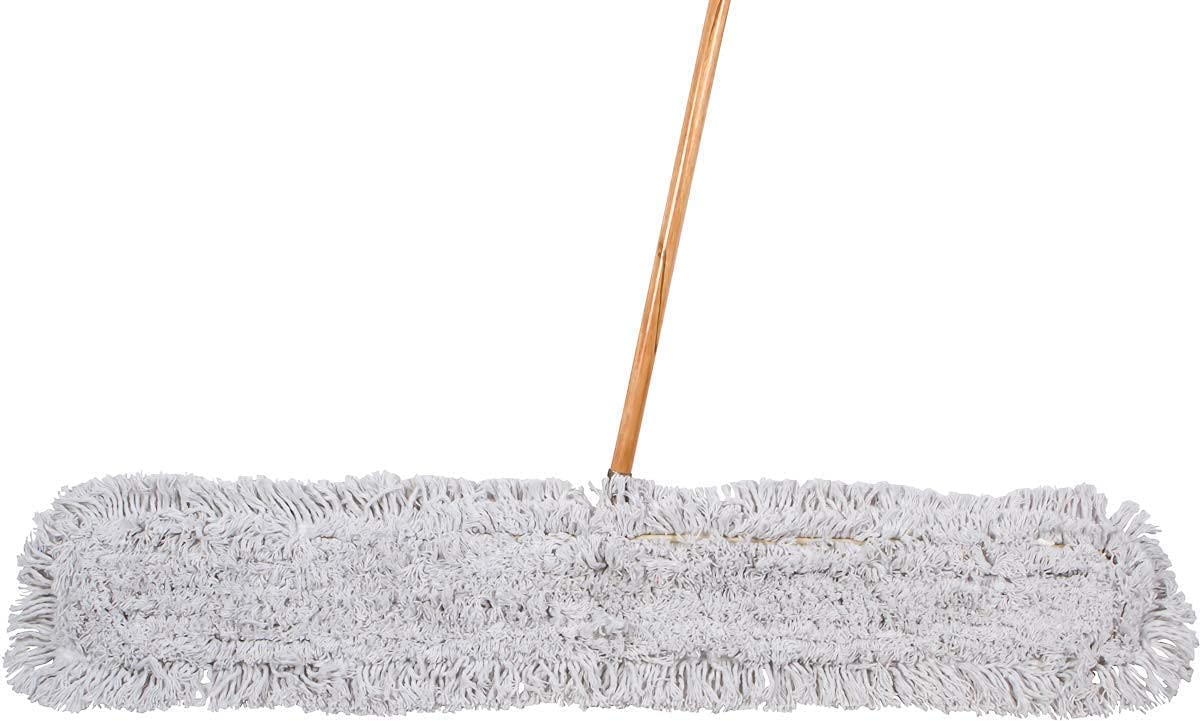 Commercial Dust Mop & Floor Sweeper, 24 in. Dust Mop for Hardwood Floors, Cotton Mop Head, Wooden Broom Handle, Industrial Dry Mop for Floor Cleaning & Janitorial Supplies