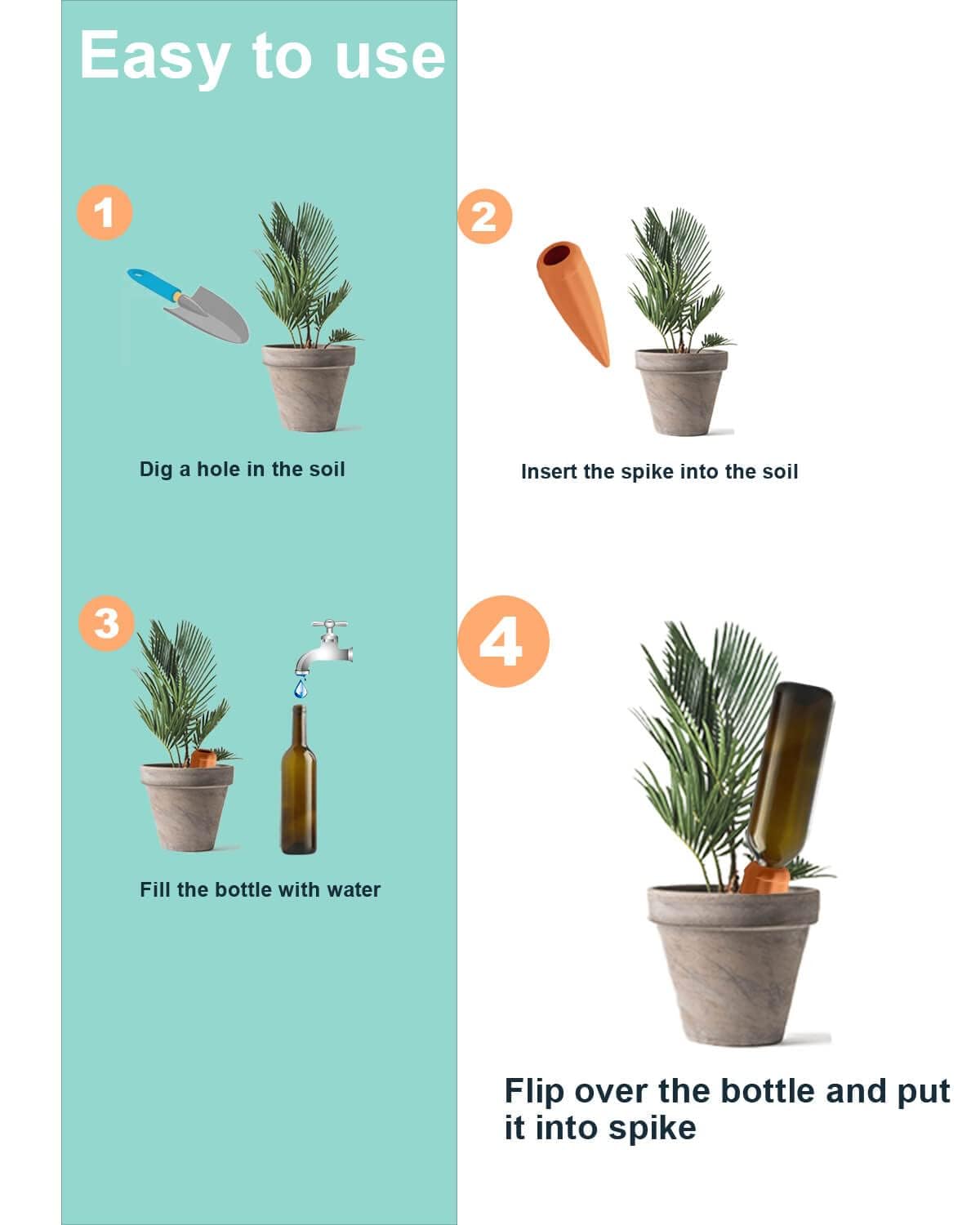 vensovo Terracotta Self Watering Spikes - 24 Pcs Potted Plant Watering Devices Vacation Self-Watering Stakes for Outdoor, Indoor Plants, Wine Bottle
