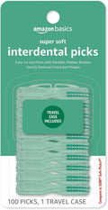 Amazon Basics Super Soft Interdental Picks for Plaque Remover and Teeth Cleaning, Easy to Use with Travel Case Included, 100 Count