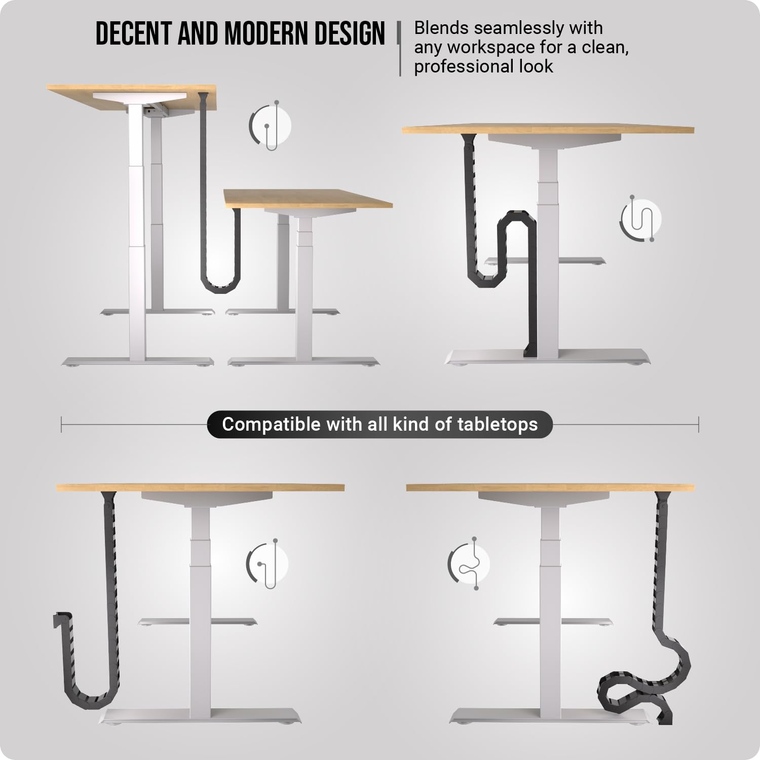 Ultimate Setup Under Desk Cable Management Vertebrae - Perfect for Sit Stand Desk - Wire Management - Adjustable Length - Flexible Cable Spine - Black, 133 cm