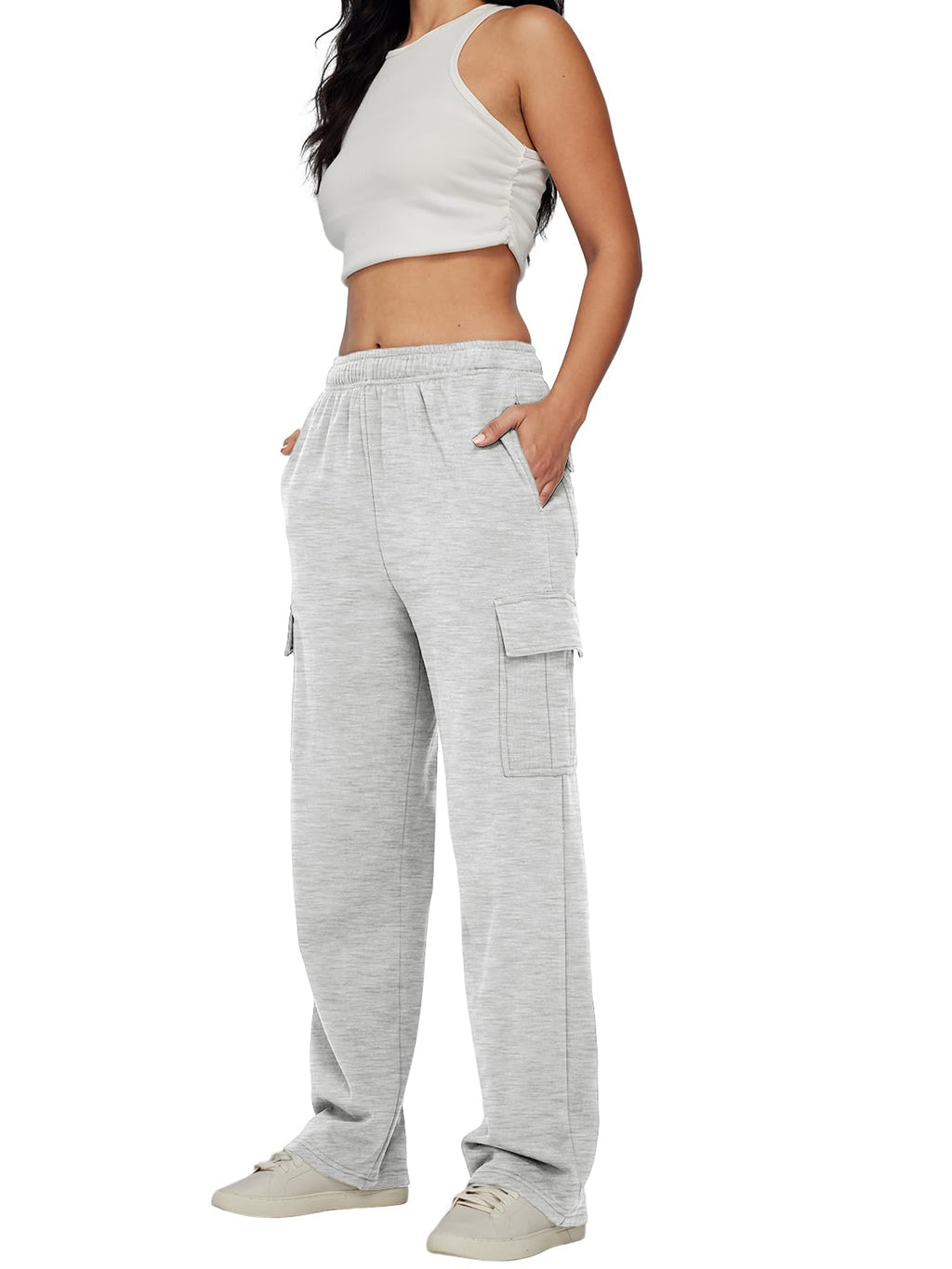AUTOMET Womens Cargo Sweatpants Baggy Fleece High Waisted Joggers Sweat Pants Athletic Pants