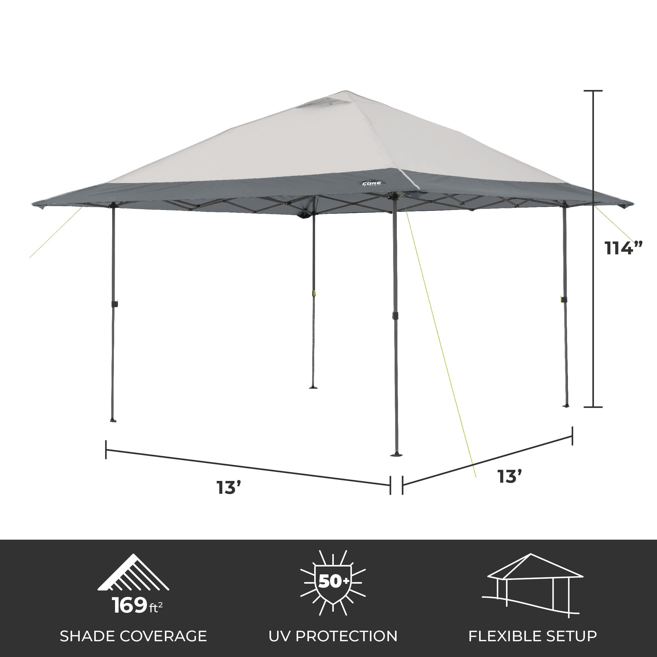 Core Instant Straight Leg Canopy Tent with Adjustable Sun Wall, 6 ft x 4 ft , Gray