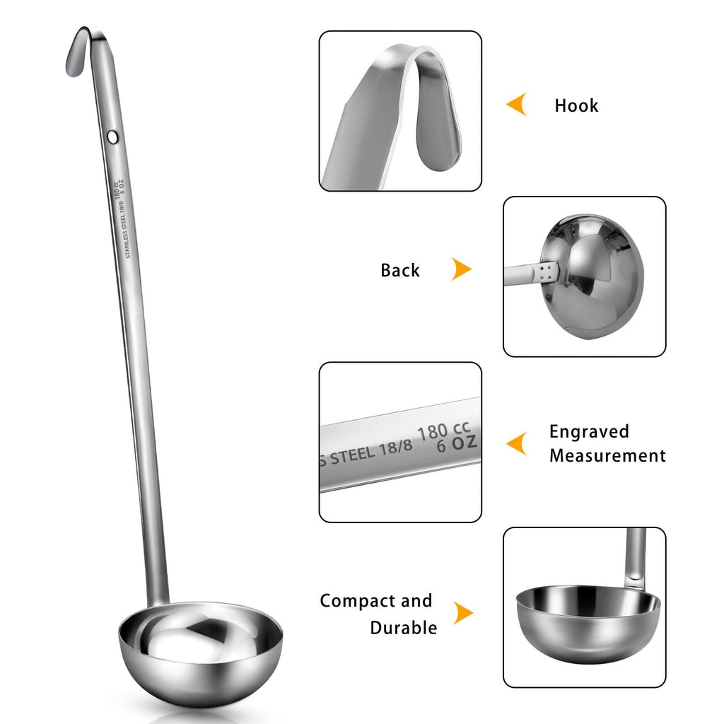 meekoo 1 Pieces Stainless Steel Ladle Soup Handle Ladle with Pouring Rim for Kitchen Cooking Soup Sauce (1 oz)