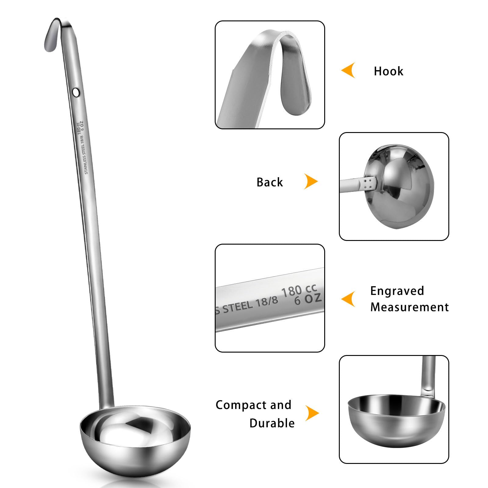 meekoo 1 Pieces Stainless Steel Ladle Soup Handle Ladle with Pouring Rim for Kitchen Cooking Soup Sauce (1 oz)
