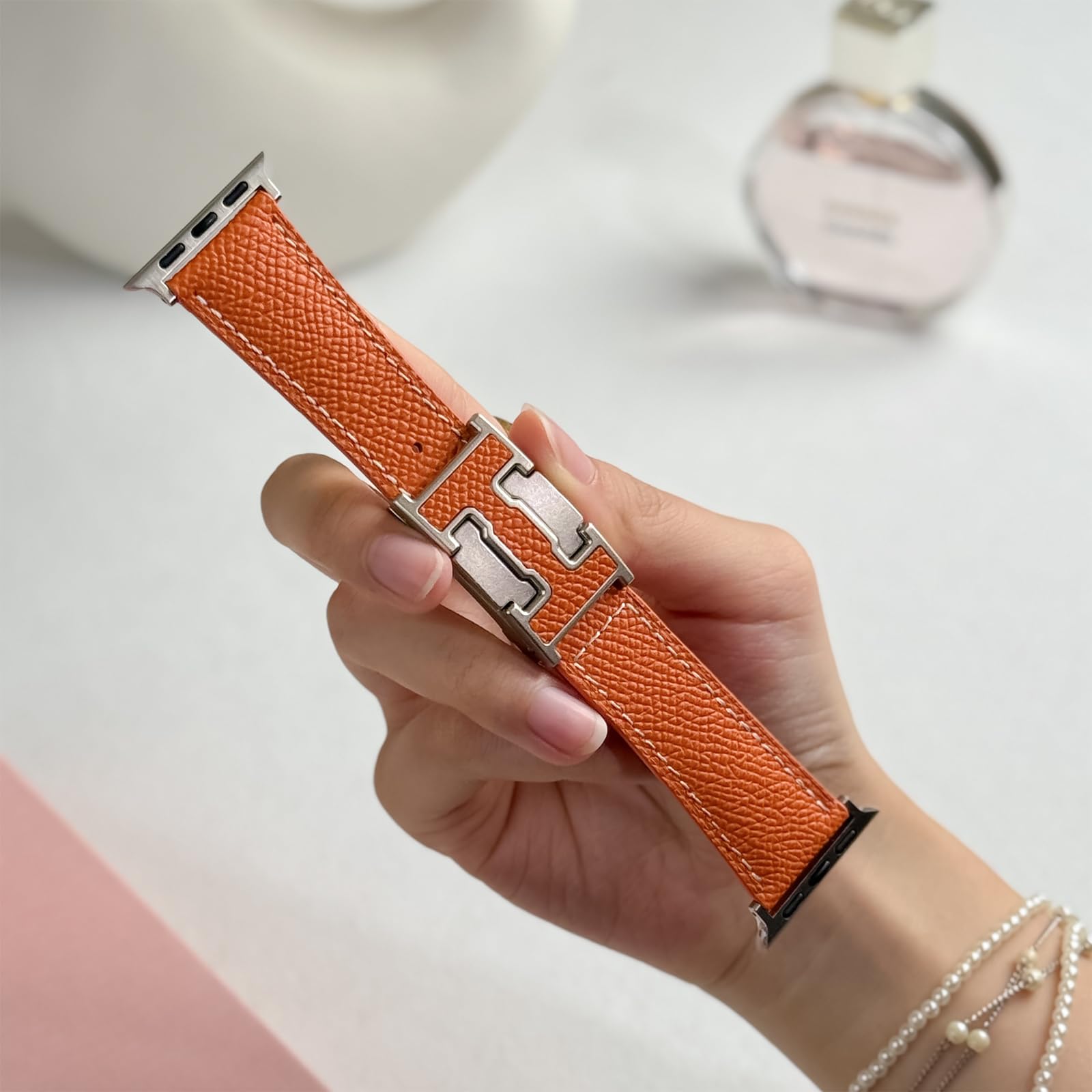 Designer Leather Band Compatible with Apple Watch 49mm46mm45mm44mm42mm41mm 40mm38mm for Women,Magnetic Buckle Replacement Strap for iWatch Ultra 3/2 /1 SE 3/2/1 Series 11/10/9/8/7/6/5/4/3/2/1