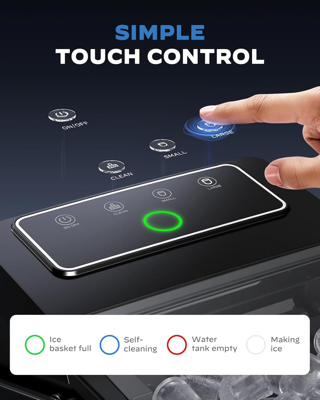 HOMEZAY Countertop Ice Maker, Compact Ice Maker with Larger 2.5L Expanding Ice Basket & 1.8L Water Tank, Smart Touch Control, 9 ICES in 6 Mins, Self-Cleaning, for Home/Party/Office/RV