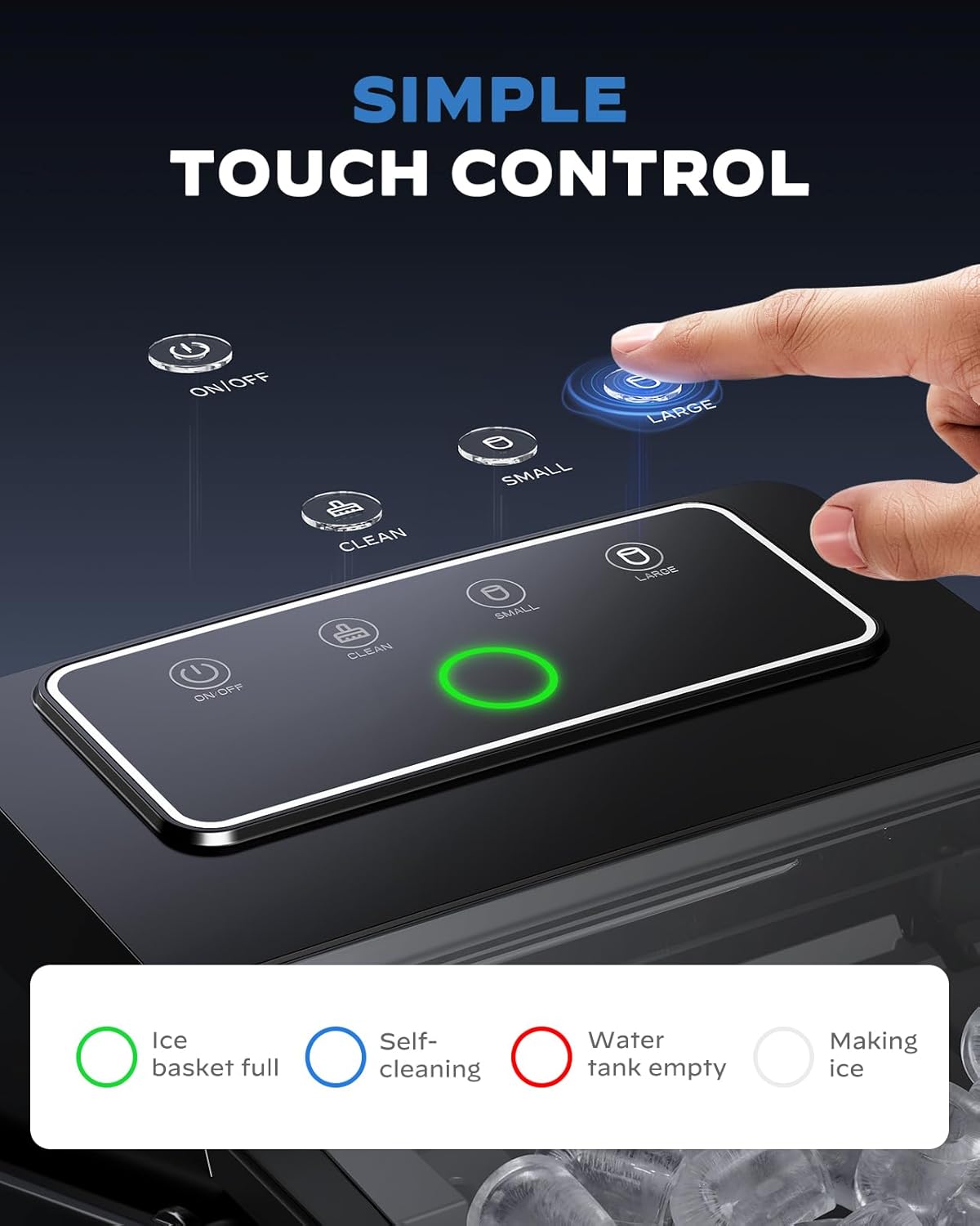 HOMEZAY Countertop Ice Maker, Compact Ice Maker with Larger 2.5L Expanding Ice Basket & 1.8L Water Tank, Smart Touch Control, 9 ICES in 6 Mins, Self-Cleaning, for Home/Party/Office/RV