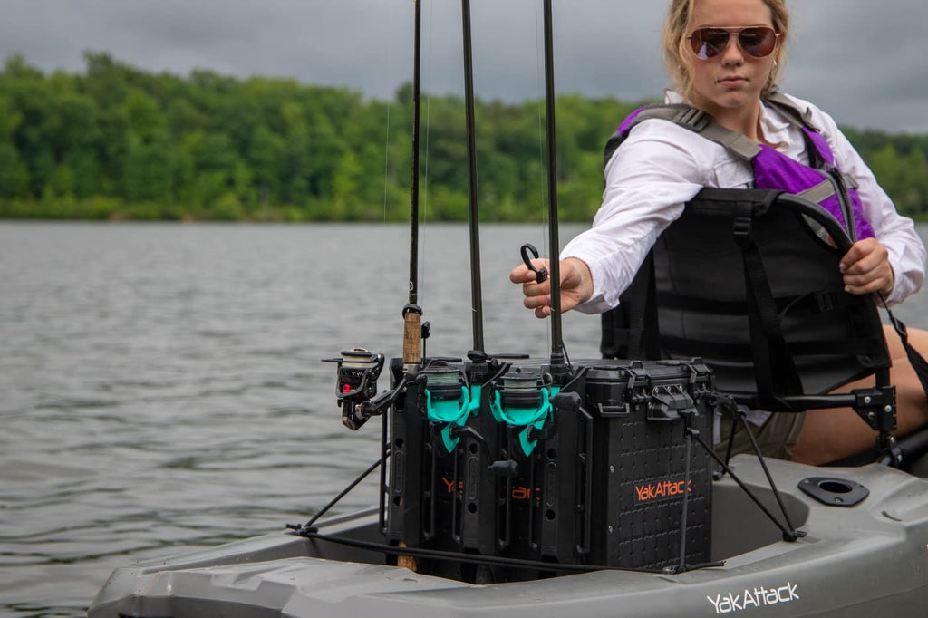 YakAttack BlackPak Pro 13" x 13" Fishing Crate with 3 Rod Holders - Battleship Grey | Compact Tackle Storage Box & Gear Organizer for Kayaks | Lightweight, Durable & Customizable Marine Accessory