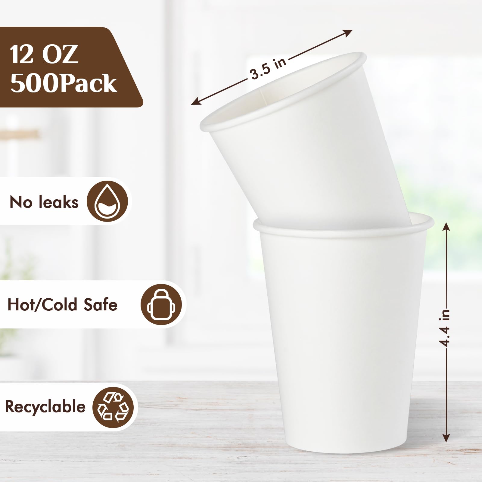 Vplus 500 Pack 8 OZ Paper Coffee Cups, Disposable 8 OZ Coffee Cups With Lids, Cold/Hot Drinking, For Home, Traveling, Stores, Office, And Events