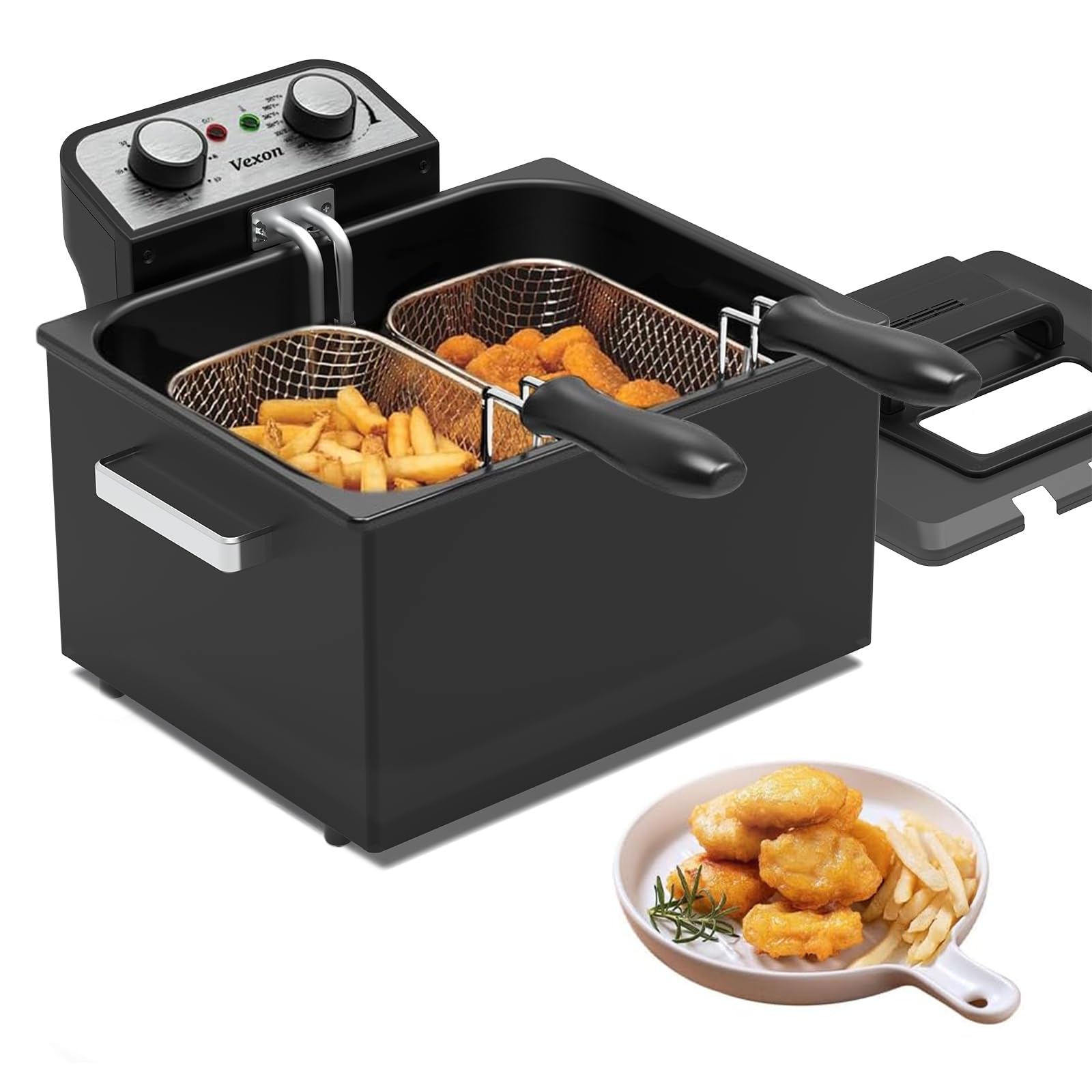 1800W 5 Liters/21 Cups Large Electric Deep Fryer with 3 Frying Baskets, Adjustable Temperature,View Window Lid,Countertop Stainless Steel Body Deep Fryer Pot,Perfect for Kitchen, Fry Fish for Home Use