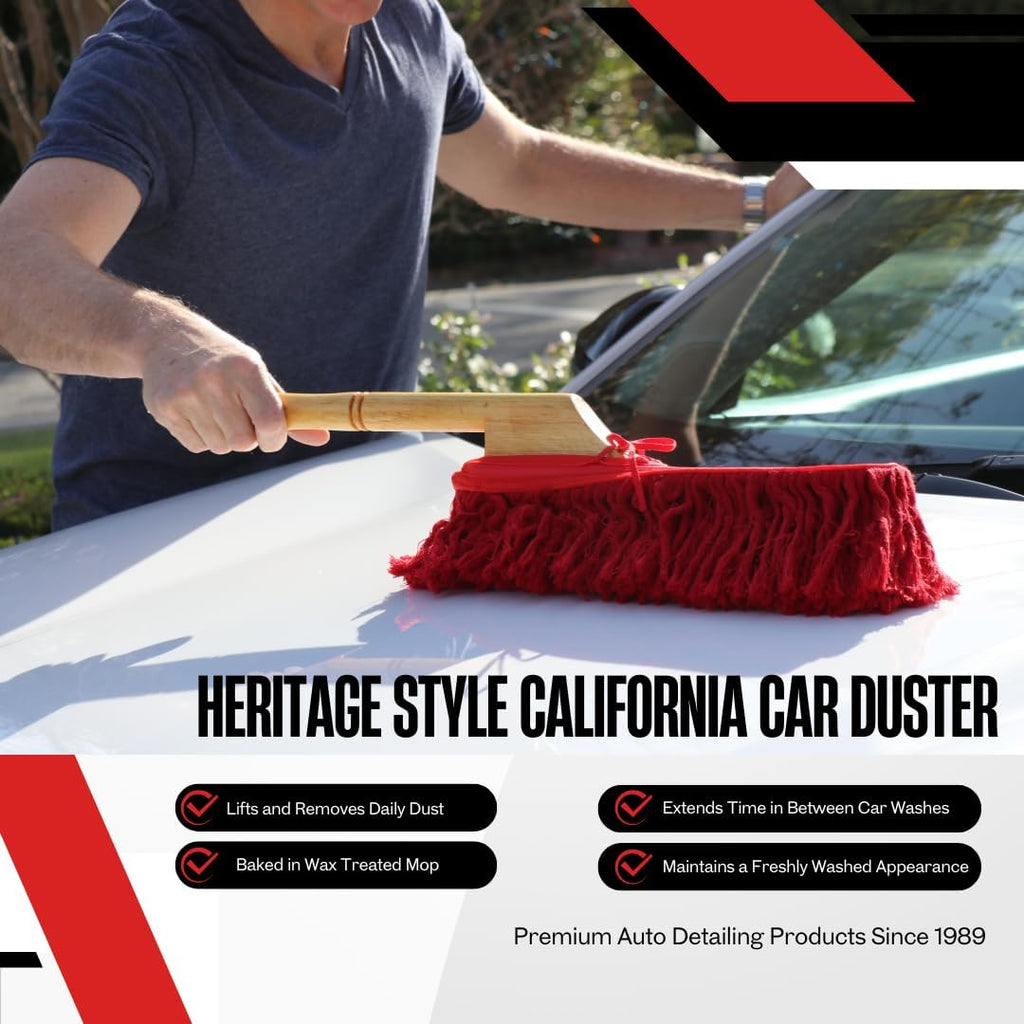 California Car Duster Heritage Edition Wood Handle and Cotton Mop 86242, Red