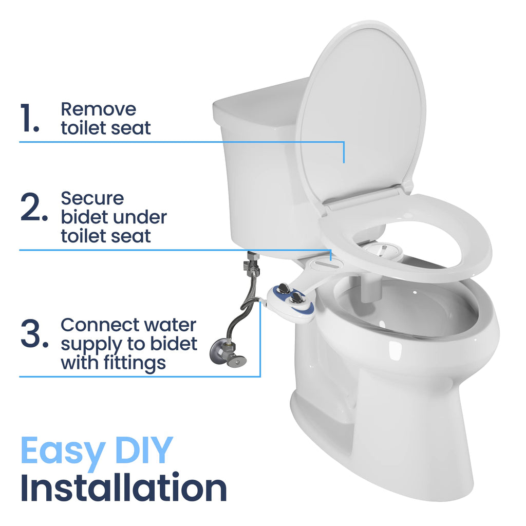 LUXE Bidet NEO 120 - Single Nozzle, Self-Cleaning, Non-Electric Bidet Attachment for Toilet Seat, Adjustable Water Pressure, Rear Wash (Blue)
