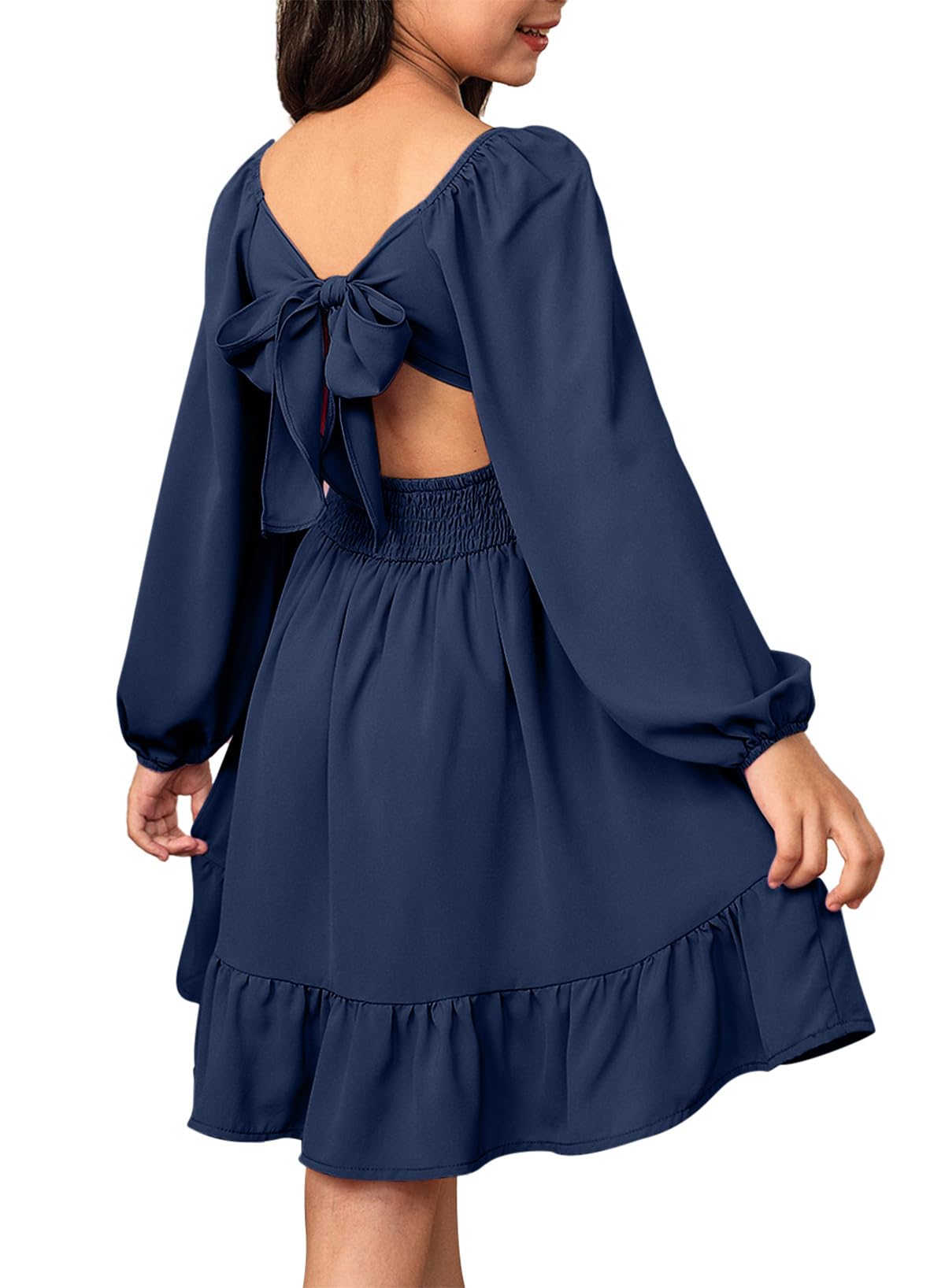 blibean Girls Fall Long Leeve Tie Back Dress Size 6-15 Years