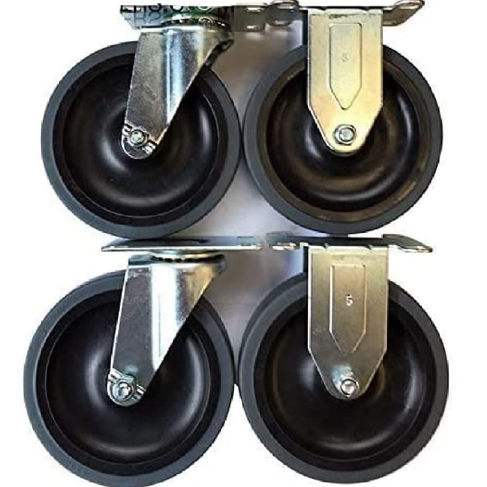 Set of 4 - Replacement Casters Compatible with Rubbermaid Commercial 4400 & 4500 Series Carts - 5" Non-Marking Wheels
