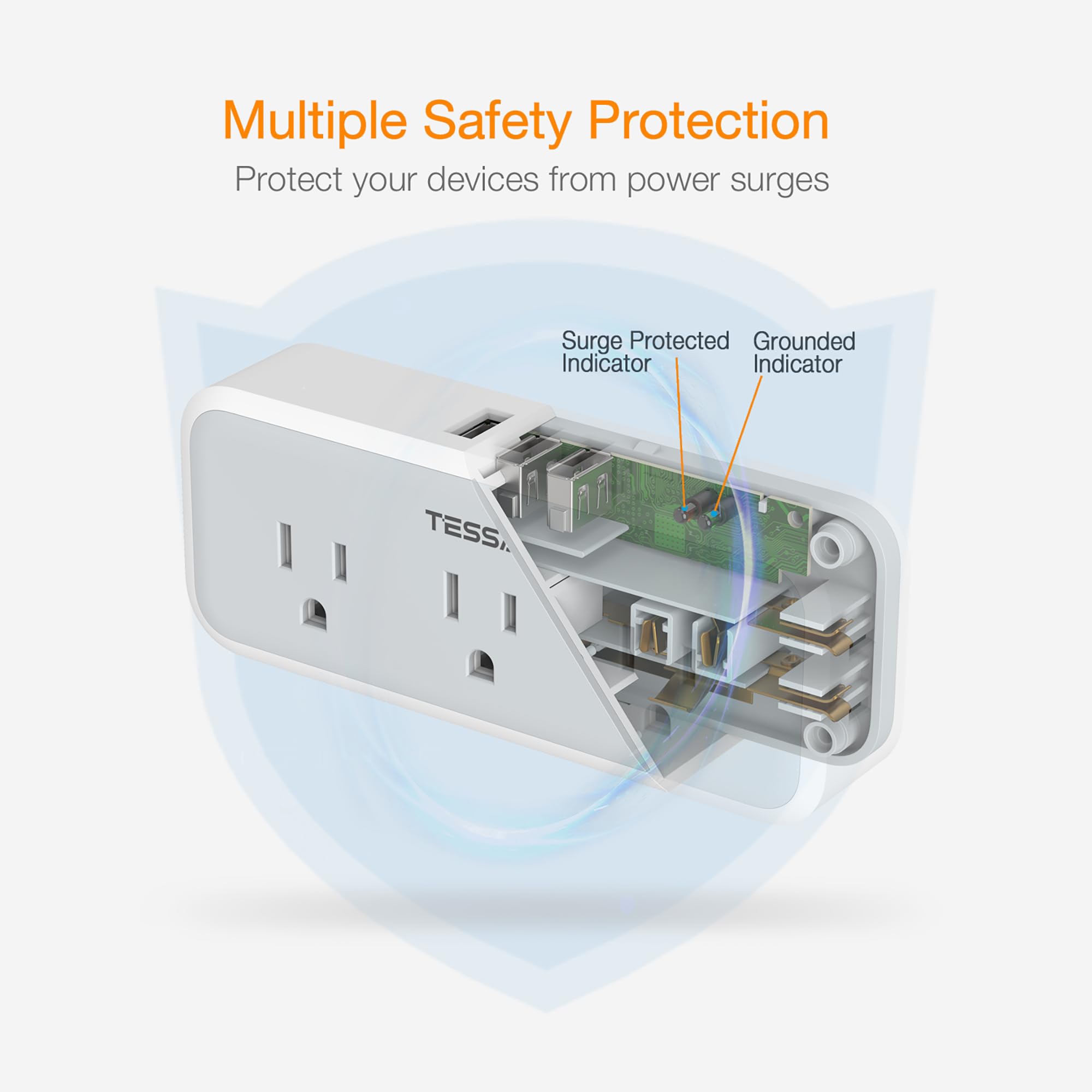 Multi Plug Outlet Extender, TESSAN Surge Protector Wall Plug Splitter with 5 Electrical Outlet Expander, Multiple Plug Adapter for Travel Home Office