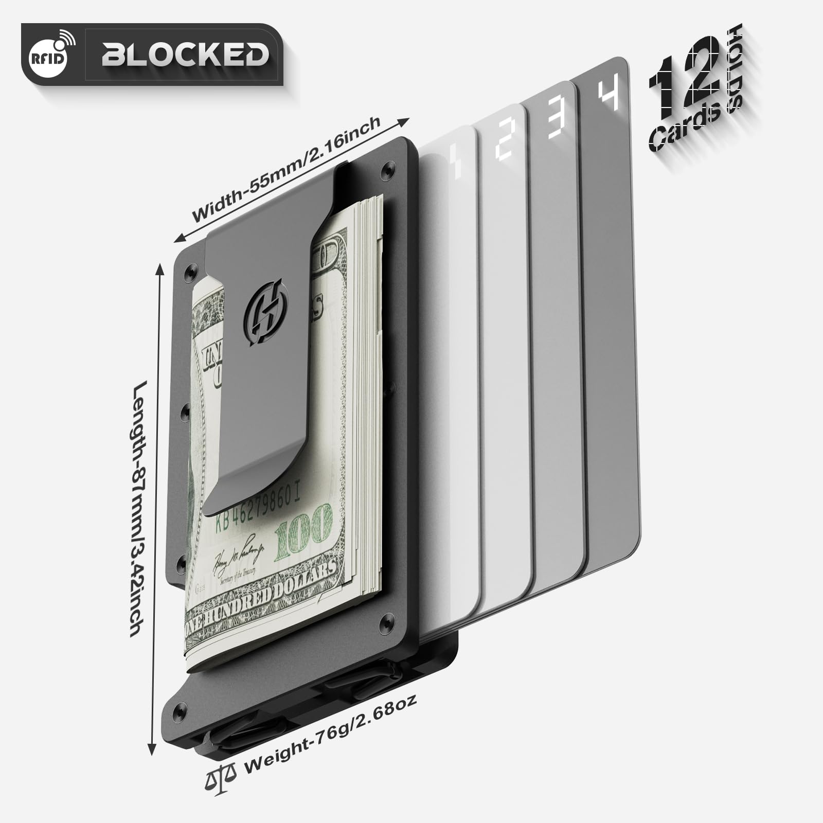 Minimalist Wallets for Men | American USA Flag and Eagle | Aluminum RFID Blocking Metal Wallet | Front Pocket EDC Pull Wallet | Slim Tactical Wallet | Carbon Fiber Card Holder