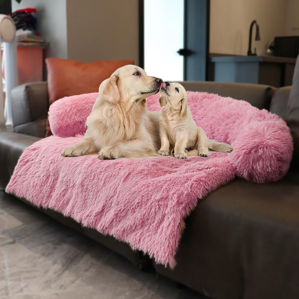 Luxurious Calming Dogs/Cats Bed Mats, Dog Pad Washable Removable Couch Cover, Plush Long Fur Mat for Pets, Waterproof Lining, Perfect for Small, Medium and Large Dogs and Cats (Beige, 31"x23")