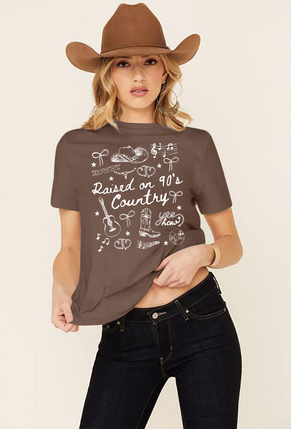 Raised on 90s Country Shirt Womens: Country Concert Outfit Country Music Tshirt Vintage Graphic Short Sleeve Tees