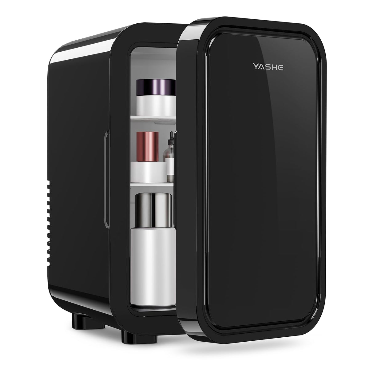 YASHE Mini Fridge, 4 Liter/6 Can Mini Makeup Fridge, 110V AC/ 12V DC Portable Thermoelectric Cooler&Warmer for Skincare, Drink, Cosmetic, Medicine, Small fridge for Bedroom, Office, Dorm, Car, Black