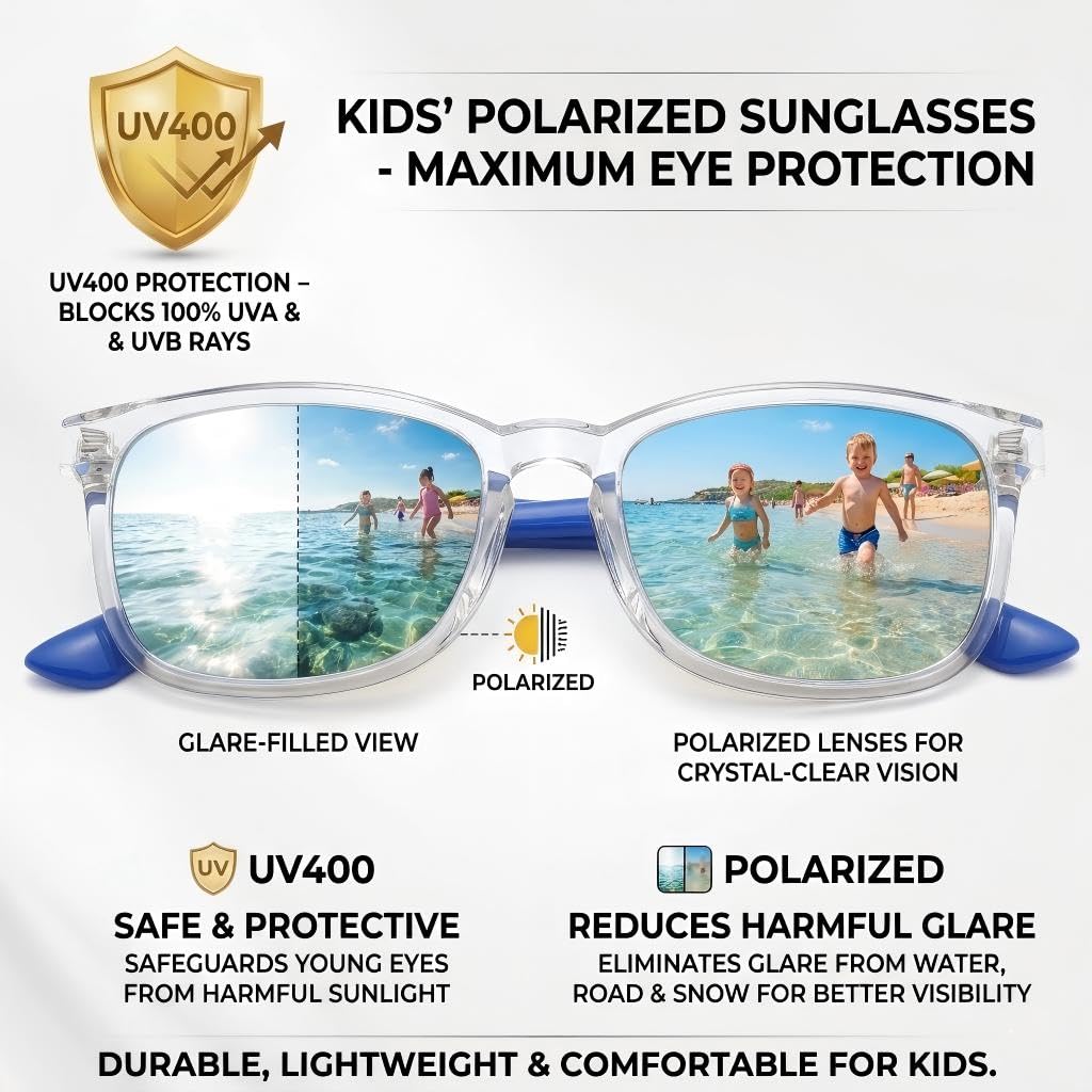 COASION Polarized Kids Sunglasses UV 400 Protection for Girls Boys Classic Retro Style Toddler Shades Age 3-12