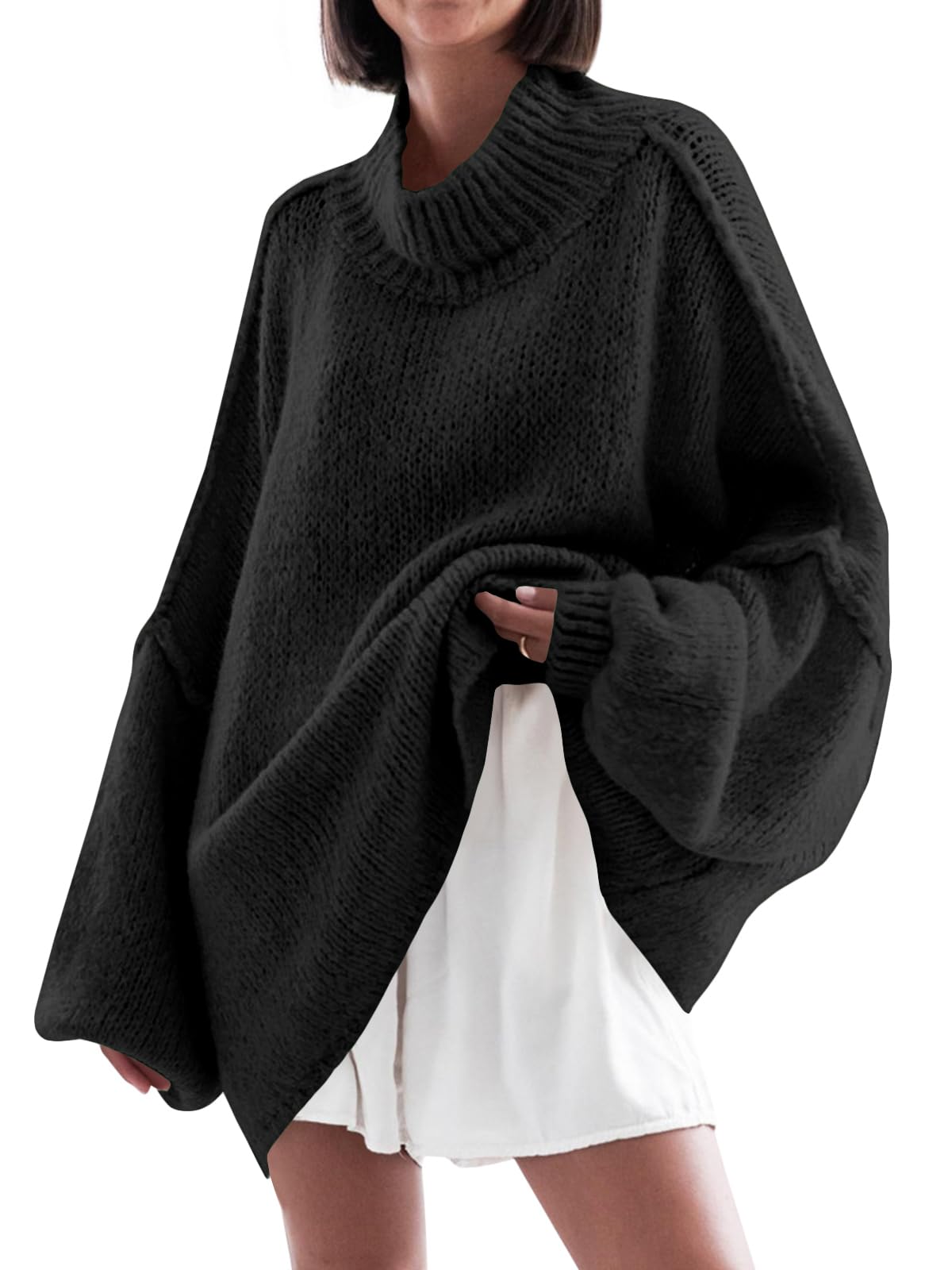 Saodimallsu Womens Oversized Sweaters Mock Neck Batwing Long Sleeve 2026 Fall Trendy Ribbed Knit Casual Tunic Sweater