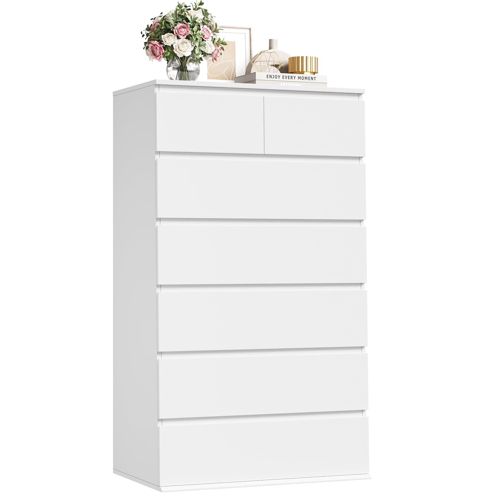 FOTOSOK 7 Drawer Dresser, Black Dresser Tall Dresser, 23.6W x 15.7D x 46.7H in Black Chest of Drawers with Large Storage Space for Home