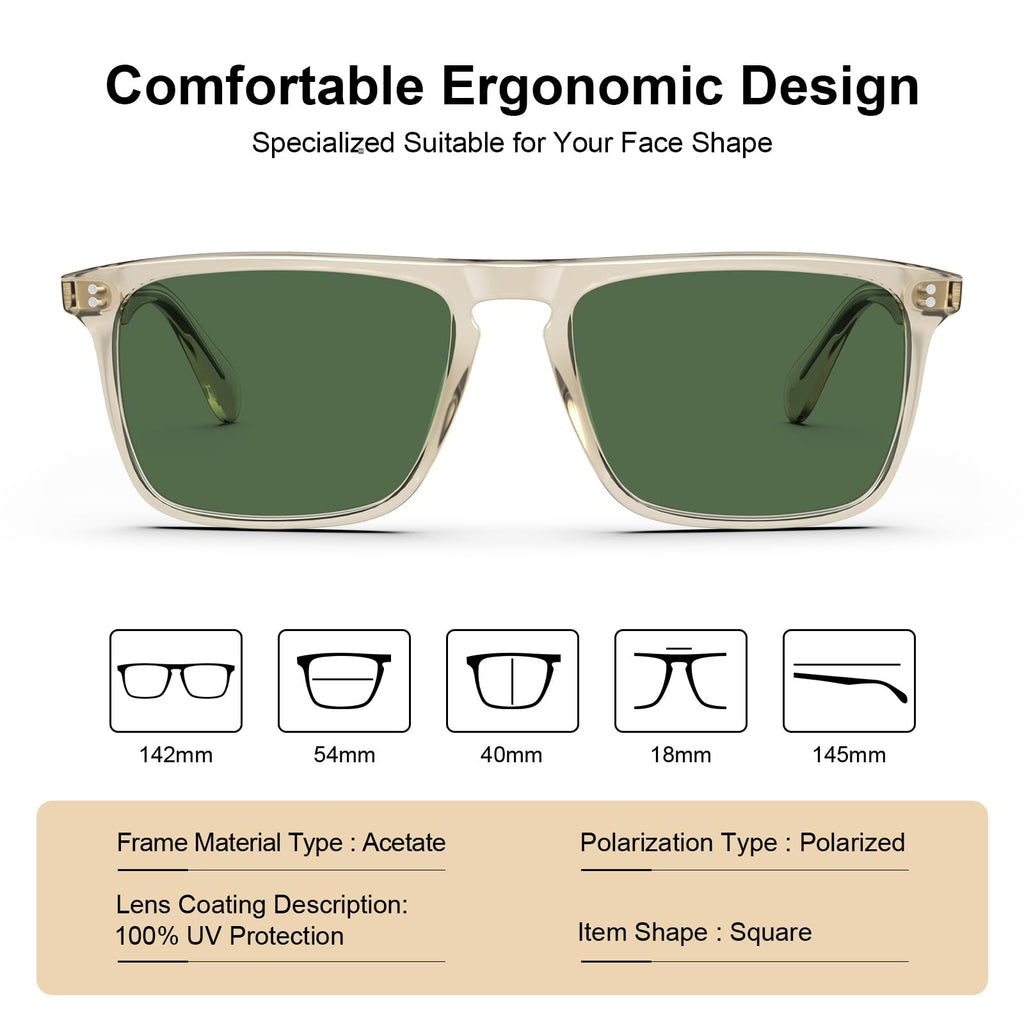 CARFIA Retro Polarized Sunglasses for Men UV Protection Hand-crafted Acetate Frame Fashion Cool Sun Glasses CA53572